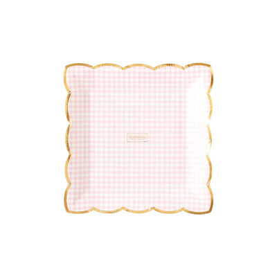 pink gingham plates